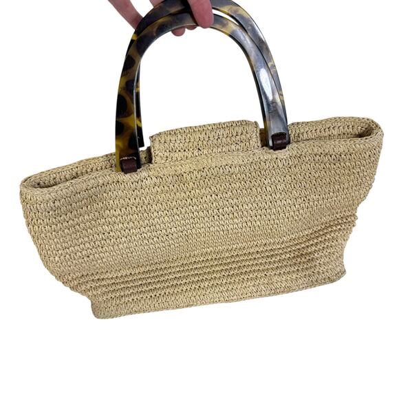 Talbots Vintage Woven Straw Double Handles Lined Hand Bag - Picture 4 of 8